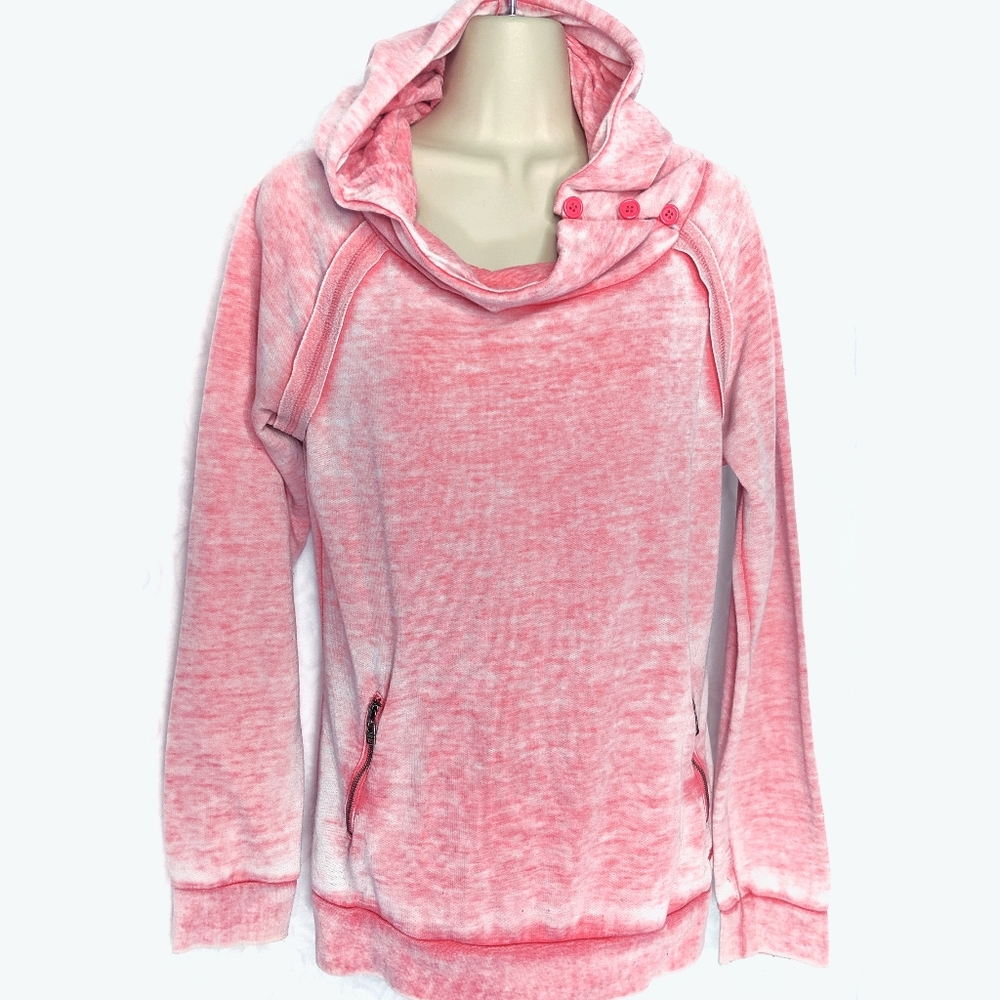 Roxy Neon Pink Burnout Cowl Hoodie Sweatshirt L